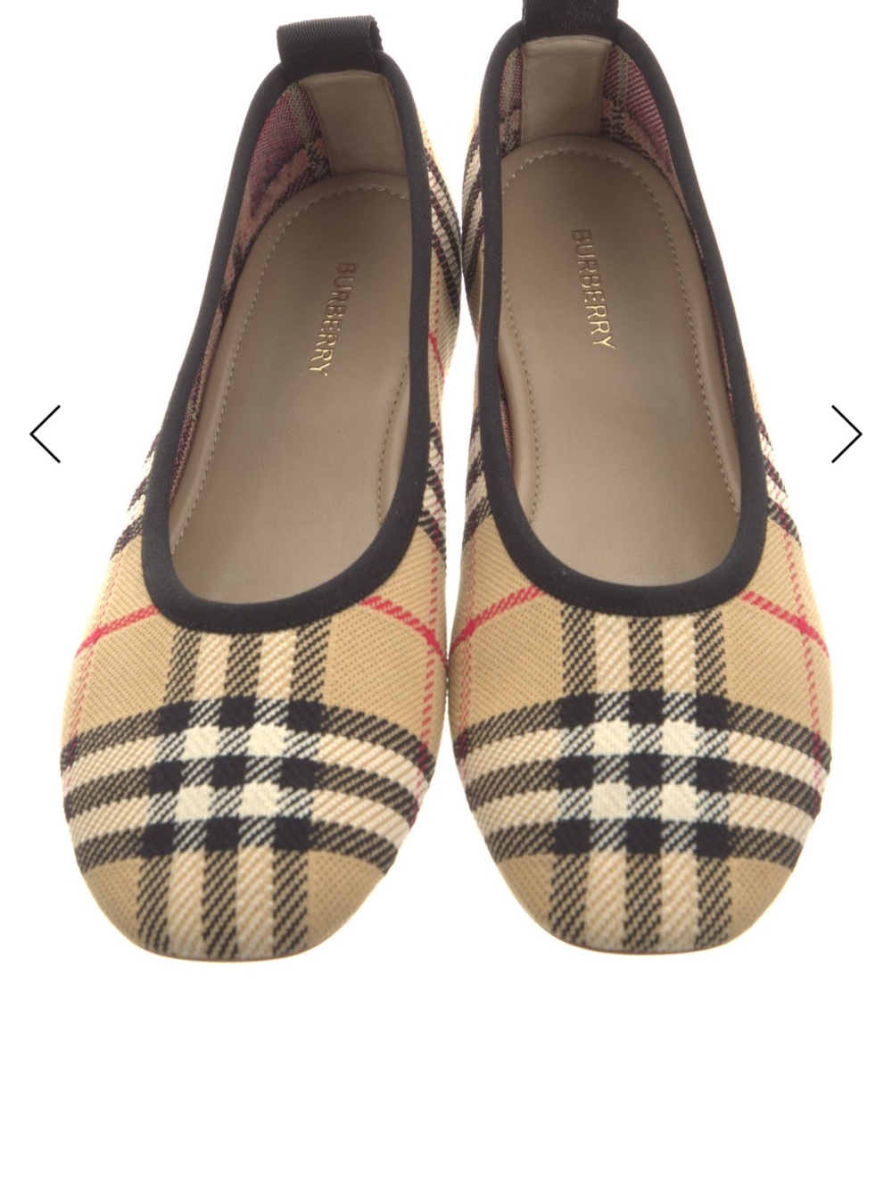 Burberry Tan Plaid Ballet Flats with Black Trim